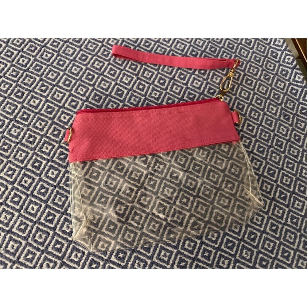 Clear and pink zipper wristlet
